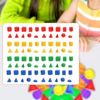 DuskHaven 80 Pieces Geometric Solid Blocks 3D Shapes Pattern Blocks Math Manipulatives Multicolor PP Material Suitable for Early Childhood