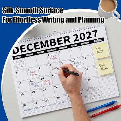 Wall Calendar 2026-2027 (July 2026 - December 2027) - 18 Month Large Hanging Calendar 14.57 x 11.42 Inches, Monthly Planner with Ruled Blocks, Thick Paper, Holidays, To-Do List & Notes for Home, Office, Classroom - color: Black