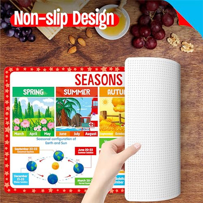 6 Pack Placemats for Kids, Non-Slip Washable Table Mat, Reusable Addition, Subtraction, Time, Calendar, Money & Holiday Placemats for Home, Kindergarten, Classroom, Nursery - style: Time