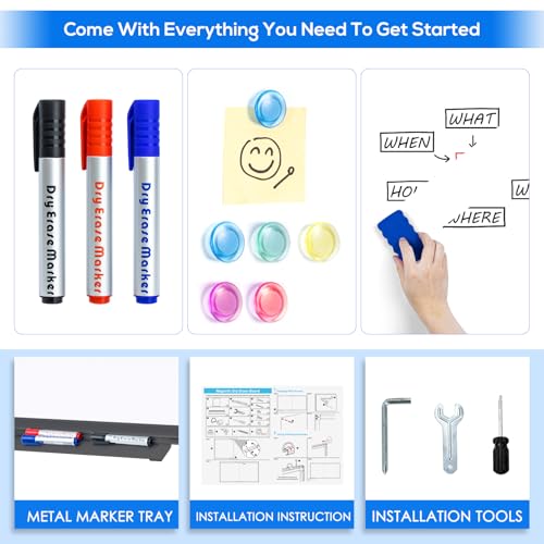 Magnetic Dry Erase Board 96 x 48 inches, Maxtek 4" x 8" Whiteboard for Wall, Large White Board Dry Erase Foldable Wall-Mounted Aluminum Frame Erase Board with Marker Tray for Office Home and School - size: 96"W x 48"H, style: Style A