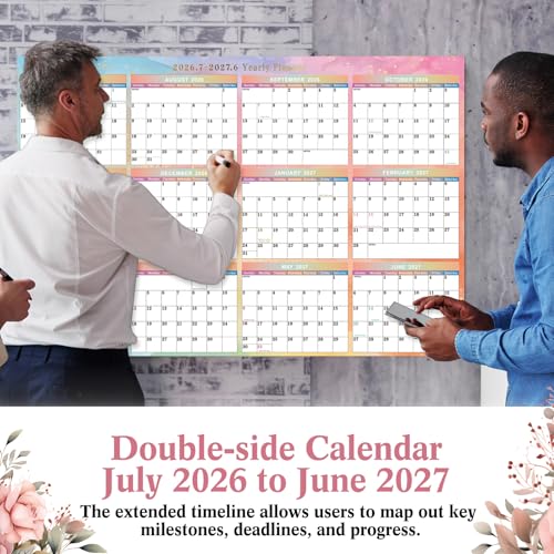 Gueevin 2026-2027 Watercolor Wall Calendar 32" x 48" Dry Erase Erasable Jumbo XL Wet Dry Calendar Large Laminated Planner 12 Month Horizontal Vertical July 2026 to June 2027 for Planning - style: Watercolor