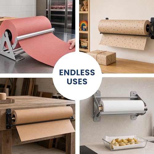 DIY Crew 12 Inch Paper Roll Dispenser and Cutter - Heavy-Duty Wall Mountable, Non Slip Tabletop - Kraft, Freezer, Butcher Paper - Up to 1000ft Rolls - color: Silver, size: 12"