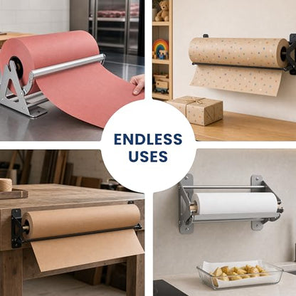DIY Crew 12 Inch Paper Roll Dispenser and Cutter - Heavy-Duty Wall Mountable, Non Slip Tabletop - Kraft, Freezer, Butcher Paper - Up to 1000ft Rolls - color: Silver, size: 12"