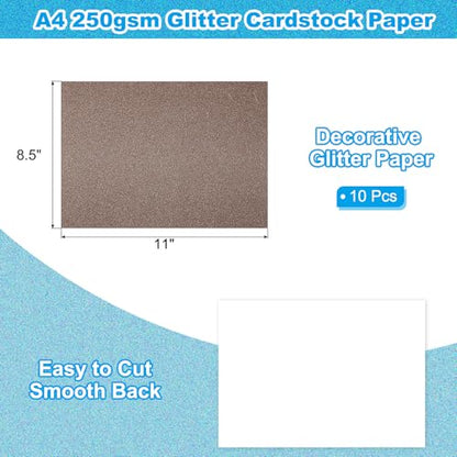 PATIKIL 10 Sheets Brown Glitter Cardstock 8.5 x 11 in, Glitter Card Stock Paper Rectangle Premium Sparkly Paper Craft Cardstock Paper 250gsm for Scrapbook Card DIY Art Wedding Party - color: Brown, size: 8.5x11 Inch