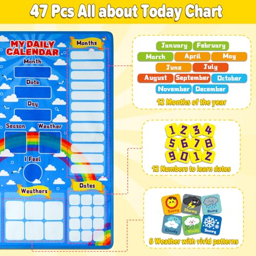 Taika All about Today Chart, My Daily Calendar, Calendar for Kids, Calendar & Weather Felt Chart, Classroom Monthly Chart, Fun Educational Toy, Autism Learning Materials, Classroom Chart for 4 years+ - color: Daily Calendar