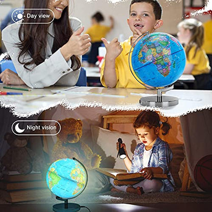 POOCCI 6 in1 Illuminated Large World Globe for Kids & Adults All Ages High Clear Map 12inch, Illuminates Educational Interactive STEM Toy, Light Up Kids Globe Lamp,Gifts For Boys And Girls - size: 12Inch