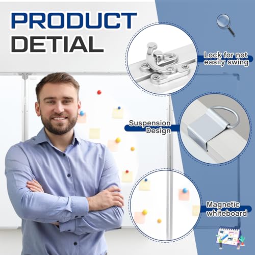 AmazingSpark 72” x 40” Foldable Whiteboard Dry Erase Board Large Tri Folding Whiteboard Magnetic Dry Erase Board, Wall Aluminium Frame and Pen Tray for Office, Home - size: 72"W x 40"H