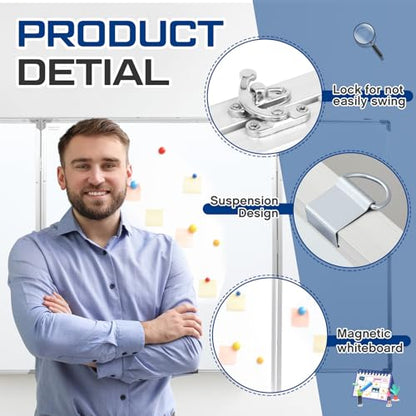 AmazingSpark 72” x 40” Foldable Whiteboard Dry Erase Board Large Tri Folding Whiteboard Magnetic Dry Erase Board, Wall Aluminium Frame and Pen Tray for Office, Home - size: 72"W x 40"H