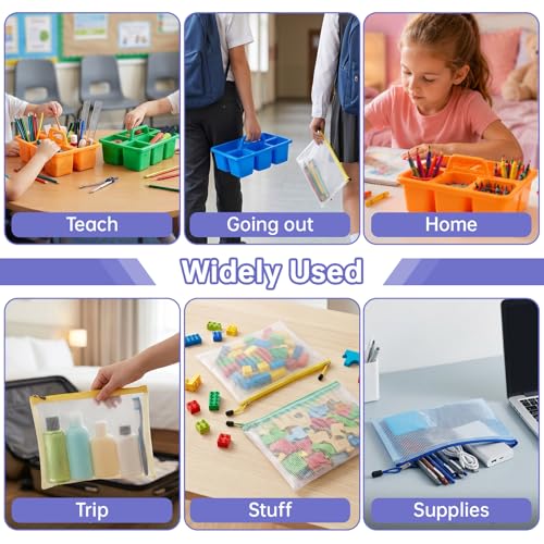 6 Pack Multiuse Caddy Organizer - Classroom Caddy with Handle & 5 Compartments, Portable Plastic Table Caddies Holder for Teacher, Desk, Art, School Supply Storage for Markers, Crayons