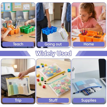 6 Pack Multiuse Caddy Organizer - Classroom Caddy with Handle & 5 Compartments, Portable Plastic Table Caddies Holder for Teacher, Desk, Art, School Supply Storage for Markers, Crayons
