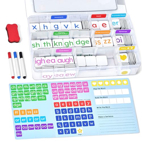 JoyCat 265 Phonics Magnetic Letter Tiles- Hooked on Phonics, ABC Reading Games Set with Word-Building Folder & Storage Case, Letter Sound Alphabet Letters, Preschool Pre k Classroom Materials - style: 265 Tiles+1 Word Folder