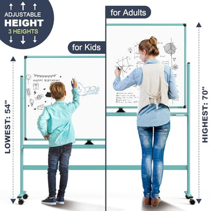 Rolling Whiteboard, 48x32 Inches Dry Erase Board with Stand, Magnetic Mobile Whiteboard on Wheels, Standing White Board for Office, School, Home, Large Double Sided White Board with Paper Pad - color: Light Blue, size: 48"x32"