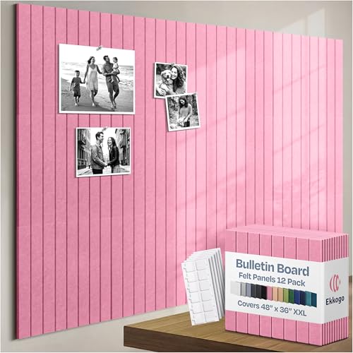 X-Large Cork Board Alternative 12-Pack Felt Bulletin Board Thick and Decorative Pin Board for Home Office Walls 47.24 x 35.43 Inches with 72 Adhesive Tabs - [Chic Pink] - color: Chic Pink
