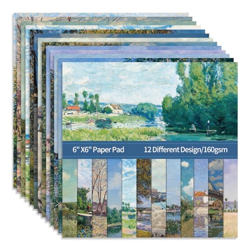 6x6" 160gsm Cardstock Single Sided Scrapbooking 24 Papers Pad Vintage Decoupage Scrapbook Kit Patterned Paper Junk Journal Supplies Journaling Supply Scrap Paper Crafting. Famous Paintings - color: 24sheets-famous paintings