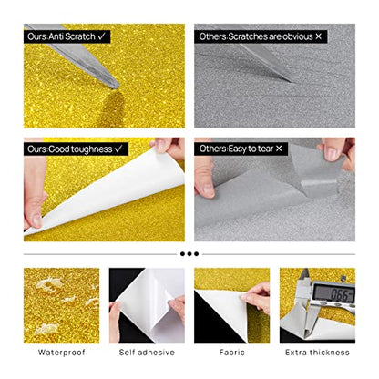FunStick Gold Glitter Cardstock 3.9"x200" Gold Glitter Paper Cardstock Self Adhesive Sparkly Glitters Craft Paper Roll Card Stock Paper for Cricut Kids DIY Card Make Scrapbook Party Invitations Border - size: 3.9 x 200 inches