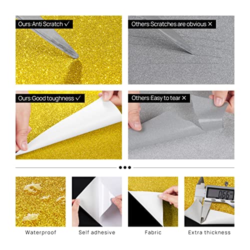 FunStick Glitter Paper Cardstock 15.8"x240" Gold Glitter Cardstock Sparkle Craft Paper Roll Self Adhesive Premium Glitter Sticker Papers Sheets for Card Making Cricut Diy Wedding Home Decor Removable - size: 15.8 x 240 inches