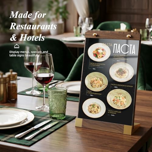 PPH-Sisy 4 Pack Acrylic Sign Holders 5x7 with Wood Base, Tabletop Display Sign Stand for Menu Flyer Poster, Clear Acrylic Paper Frame for Restaurant Coffee Shop Hotel Office Exhibition - size: 5x7-4 Pack