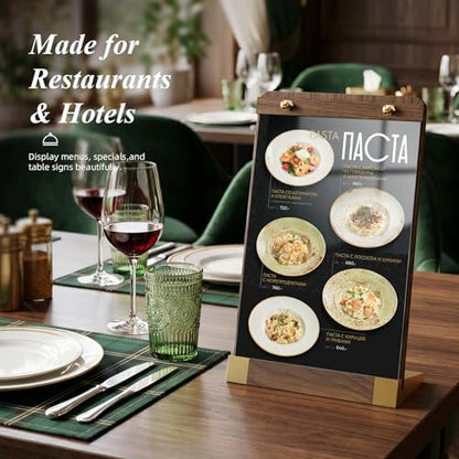 PPH-Sisy 4 Pack Acrylic Sign Holders 5x7 with Wood Base, Tabletop Display Sign Stand for Menu Flyer Poster, Clear Acrylic Paper Frame for Restaurant Coffee Shop Hotel Office Exhibition - size: 5x7-4 Pack