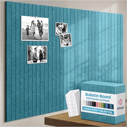 X-Large Cork Board Alternative 12-Pack Felt Bulletin Board Thick and Decorative Pin Board for Home Office Walls 47.24 x 35.43 Inches with 72 Adhesive Tabs - [Light Turquoise] - color: Light Turquoise