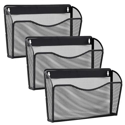 Gawerk 3 Pack Wall File Organizer, Mesh Wall File Pocket Mail Organizer Hanging Metal Vertical Wall Mounted File Holder for Office/Home - size: 3 Pack Wall Mounted