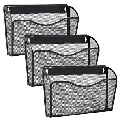 Gawerk 3 Pack Wall File Organizer, Mesh Wall File Pocket Mail Organizer Hanging Metal Vertical Wall Mounted File Holder for Office/Home - size: 3 Pack Wall Mounted
