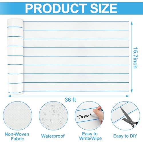 Lined Bulletin Board Roll 15.7in x 36ft Reusable Waterproof Non-Woven Fabric Background Fade Resistant Erasable Blue Lined Classroom Bulletin Board Decor for School Office Arts Crafts Home Wall Decor