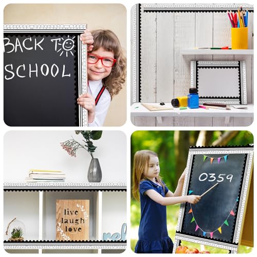 Kolldenn 68.9ft Black and White Bulletin Board Border Black White Squiggles and Stripes Classroom Borders Trim Rolled Die Cut for Bulletin Board Chalkboard School Teachers Wall Decor(Scalloped) - style: Scalloped