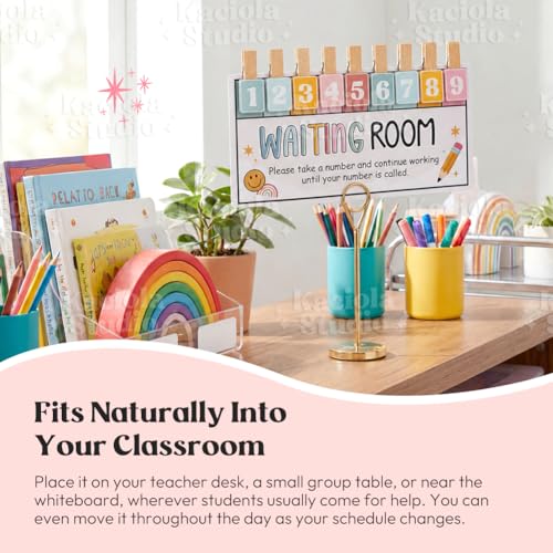KACIOLA STUDIO Teacher Classroom Management Tools, Waiting Room Sign with Wooden Number Clips, Teacher's Helper Waiting Room Poster, Please Take a Number Classroom Poster for Student Management-Boho - color: Boho