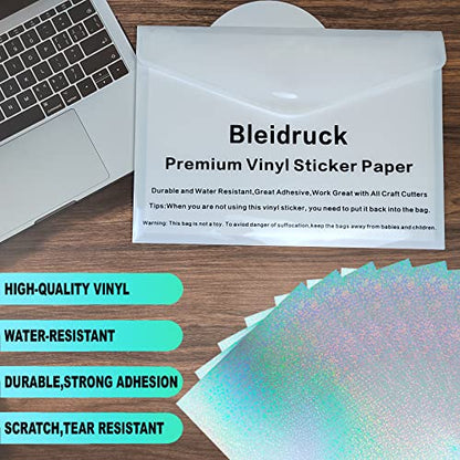 Bleidruck 25 Sheets Sparkle Holographic Clear Vinyl Cold Laminated Film Holographic Overlay 8.25x11.7 Inches Adhesive Vinyl for Stickers - style: Sparkle
