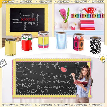 Tenceur 160ft Classroom Bulletin Board Borders Decoration, 6 Rolls Apple Crayon Pencil Borders for Bulletin Board, Scalloped Border Trim for Summer Back to School Office Chalkboard Whiteboard Poster - style: Teacher Style
