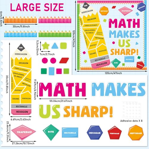 Math Bulletin Board Decorations Set Back to School Bulletin Board Classroom Decorations Educational Math Makes Us Sharp Pencil Paper Cutouts for School Classroom Office Home Chalkboard Wall Door Deco - style: Math