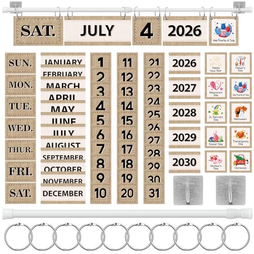 MotiMind 65 Pcs 2026 Burlap Flip Calendar Bulletin Board Set Flip Calendar with Adjustable Holder Colorful Classroom Decor Include 65 Date Card for Back to School Home Decor Supplies - style: Burlap