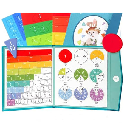 Magnetic Fraction Demonstration Book, 103 PCS Magnetic Fraction Tiles & Fraction Circles, Educational Puzzle Math Fraction Disc Set,Math Puzzle Learning Building Block Set for Classroom