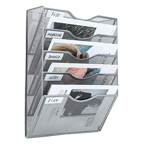 PAG Hanging Wall File Holder Mail Organizer Wall Mount Document Letter Rack, 5-Tier, Silver - color: Silver, size: 5 Tier