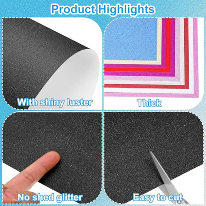 PATIKIL 10 Sheets Black Glitter Cardstock Paper, A4 250gsm Rectangle Premium Sparkly Paper Craft Cardstock Paper for Scrapbook Card Making DIY Art Projects Wedding Party - color: Black, size: A4