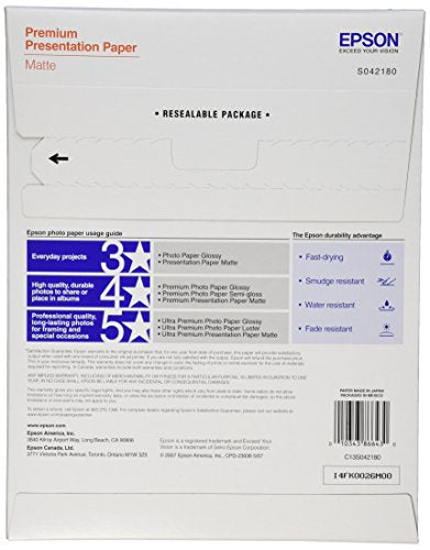 Epson Premium Presentation Paper MATTE (8.5x11 Inches, 100 Sheets) (S042180),Black - size: 100 Sheets