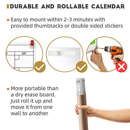 Large Dry Erase Wall Calendar - 24"x 36" Undated Monthly Calendar for Home, Office, Classroom - Reusable Laminated Task Organizer - color: White 24"x36"