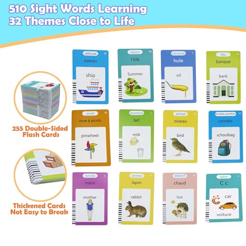 MAYAPHILOS English and French Talking Flash Cards with 510 Sight Words Learning Educational Toys to Learn French Pocket Speech Audible Flashcards for Toddlers - size: 510 Words French and English