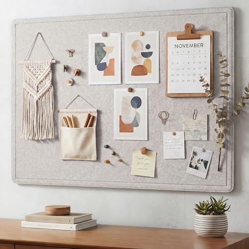 AKTOP Bulletin Board, 24" x 16" Foldable Felt Notice Pin Board for Wall, Decorative CorkBoard Photo Display Board with Self-Adhesive Tape, Vision Board Cork Board Alternative with 25 Pushpins - Latte - color: Latte, size: 24" x 16"