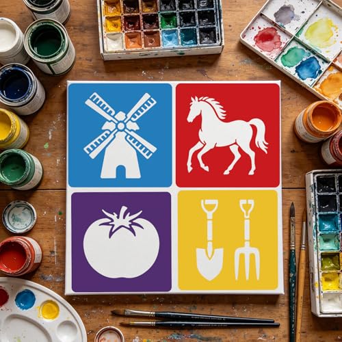CUTHOLLOW 25PCS Farm Theme Painting Shape Stencils Sets - 8 Inch Reusable&Washable Drawing Template, Different Primary Themed Sidewalk Chalk Art Stencils Kit for Craft Room Wall Paper - style: Farm Theme