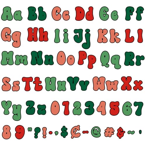 Engrowtic 300 Pcs Red and Green Letters Cutout for Bulletin Board Retro Groovy Classroom Decor 4" Letters Upper and Lowercase Alphabet, Numbers, Symbols Cutout for Class Wall Party Decor - color: Red, Green
