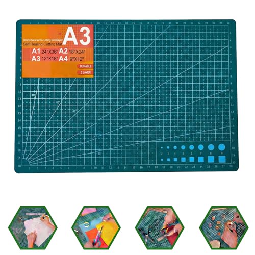 THMINS Self-Healing Sewing Mat, 12"18", 5-Ply Double-Sided Rotating Cutting Mat for Precision Sewing, Fabric Cutting, Crafts and Scrapbooking, A3, Green - size: 12"×18"