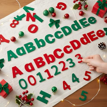 Breling 310 Pieces Felt Letter Bulletin Board Letters Sticker with Number 2" Bulk Self Adhesive ABC Upper Lowercase Sticky Letter for Xmas Gift Bulletin Board Classroom(Christmas Color) - color: Christmas Color