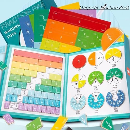 Magnetic Fraction Demonstration Book, 103 PCS Magnetic Fraction Tiles & Fraction Circles, Educational Puzzle Math Fraction Disc Set,Math Puzzle Learning Building Block Set for Classroom