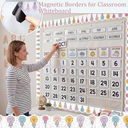 Tellegloww 36 ft Scalloped Magnetic Border Light Bulb Magnetic Border for Whiteboard Bulletin Board Borders Reusable Rolled Borders Trim for Office Chalkboard - style: Light Bulb