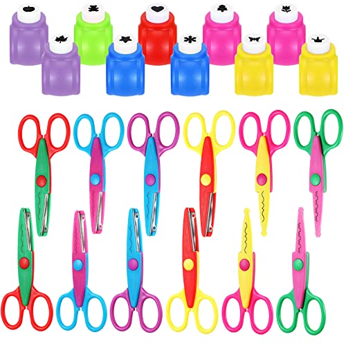 Gueevin 22 Pcs Craft Scissors Decorative Edge and Hole Punch Shapes Craft Set, Including 12 Paper Edge Scissors, 10 Pattern Paper Punch for DIY Art, Kids Adults, Card Making, School Supplies