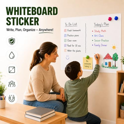 Magnetic Whiteboard Contact Paper, 18" x 24" Stick on Magnetic Dry Erase White Board Sticker for Wall, Easy to Write for Drawing, School, Office, Kitchen Fridge - size: 17.7" x 24.3"