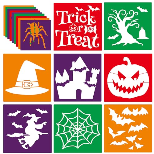 24 Pieces Stencils,Large Drawing Stencils Chalk Template,8 Inches Washable Shape Template Stencils Kit for Crafts,Painting Drawing (Halloween, 8 inch) - color: Halloween
