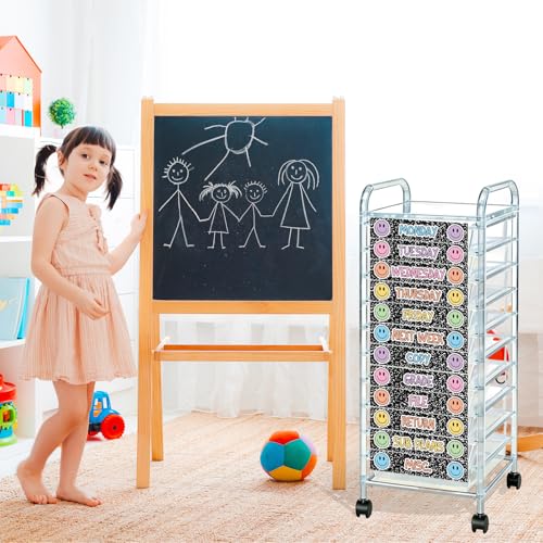 Whaline 12 Pcs Boho Rolling Storage Cart Labels Pastel Happy Face Composition Drawer Rolling Cart Label for Back to School Home Office Classroom Organization