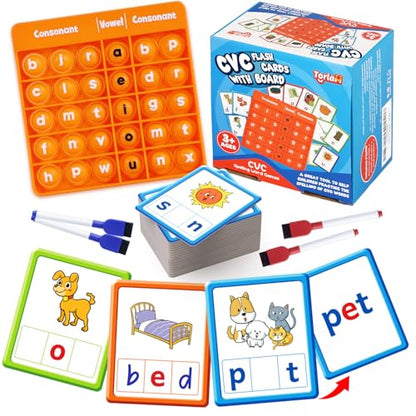 Torlam CVC Word games Phonics Games Sight Words Flash Cards, Spelling Reading Learning Flashcards, Speech Therapy Toy Preschool Kindergarten Classroom Learning Activities Must Have Homeschool Supplies - style: CVC